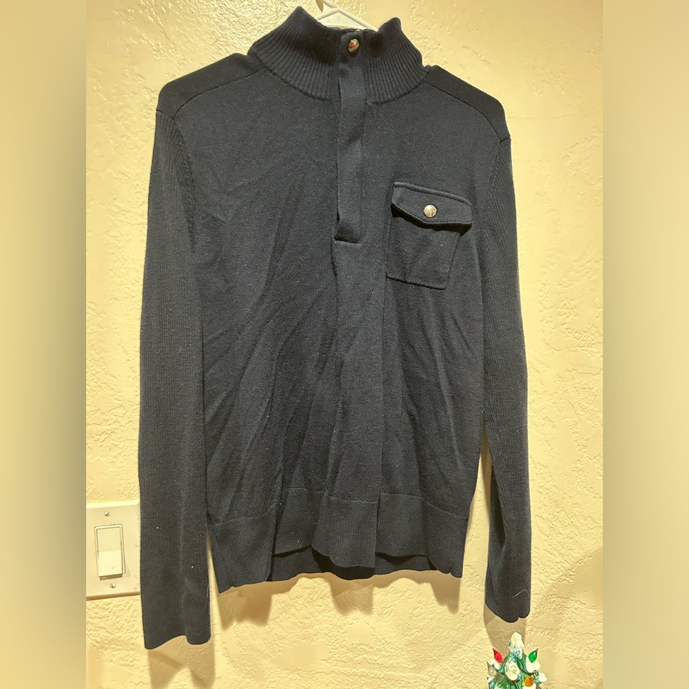 Banana republic men’s navy pullover sweater with pocket medium‎ high button neck